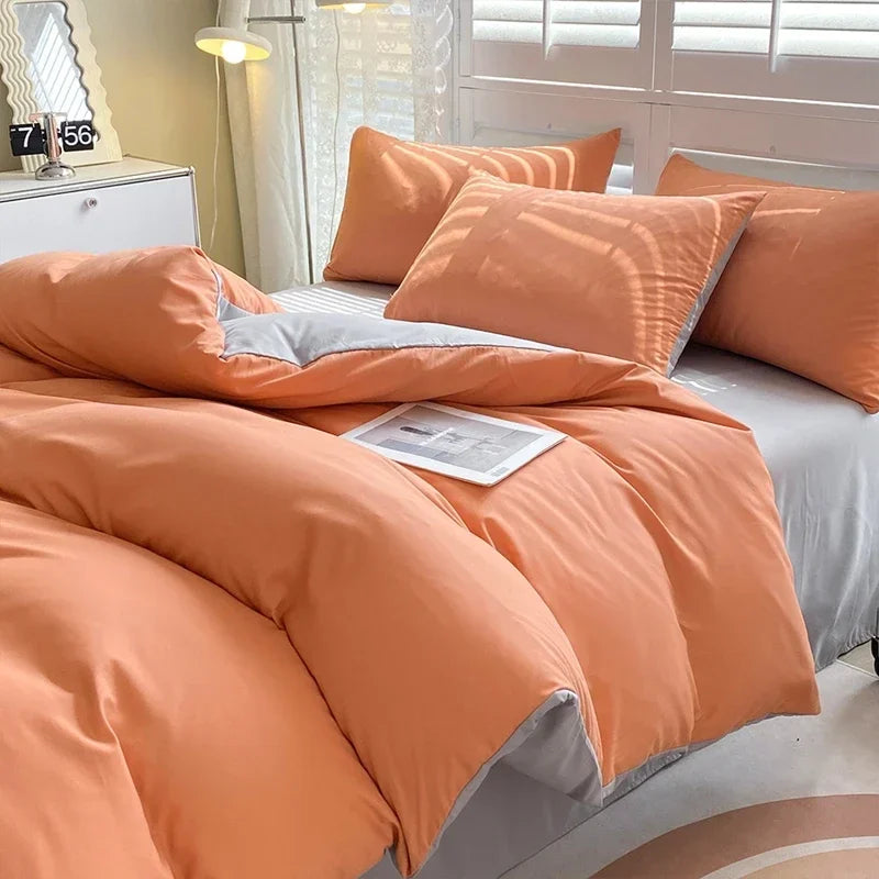 Solid Color Duvet Cover Set 100% Washed Cotton Bedding Set Super Soft Comfortable Lightweight Comforter Cover with 2 Pillowcases