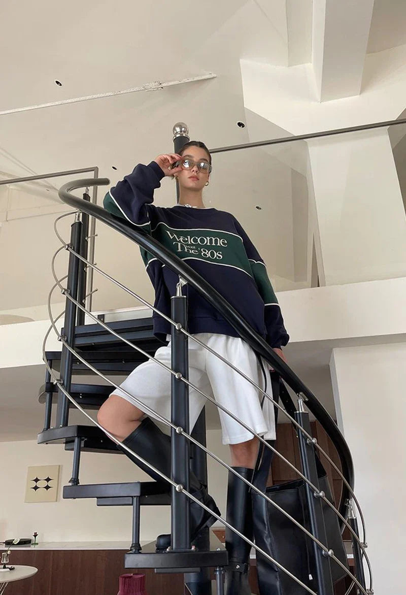 Blue Letter Print Sweatshirt
