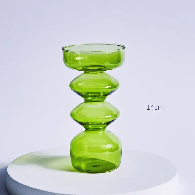 Lazzy House Candle Holders Decoration Wedding Nordic Green Glass Candlestick Home Decor Vases Christmas Gift Home Candles
