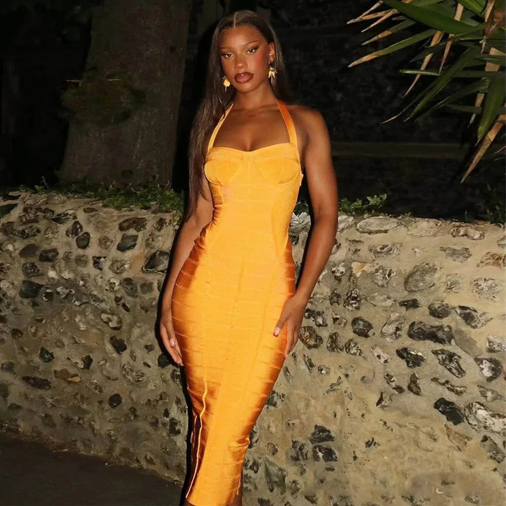 Yellow Bandage Midi Dress