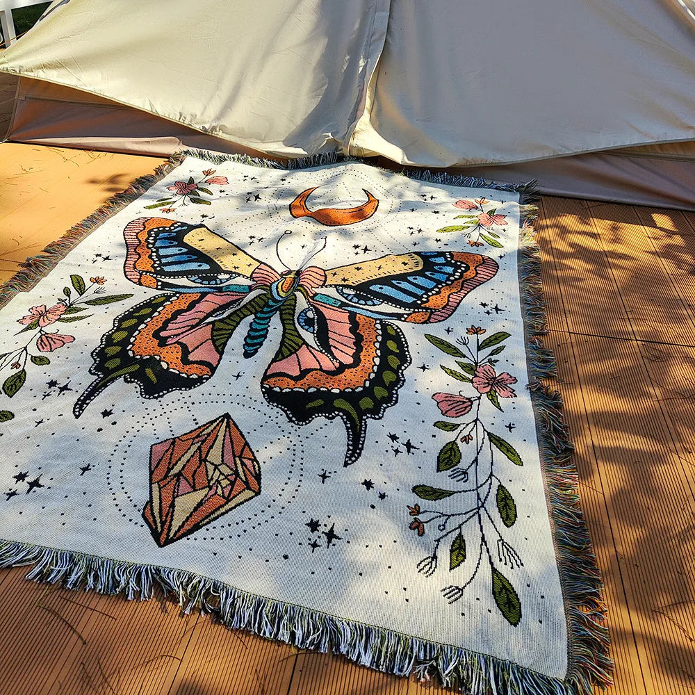 Retro Boho Cotton Linen Blanket Sofa Towel Knit Bohemian Bedspread Pad Mat Bohemian Throw Travel Bedspread Sofa Cover Blankets