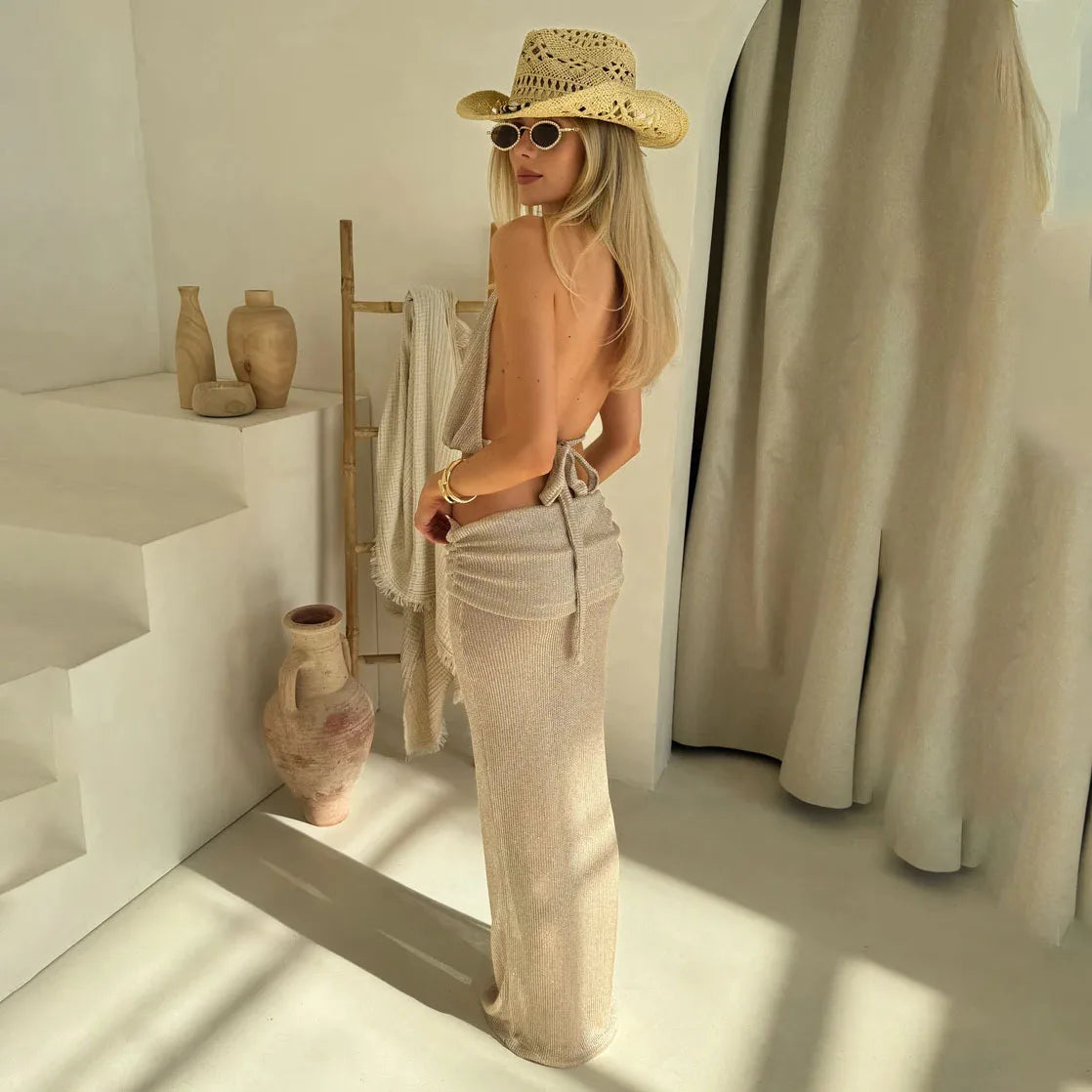 Sheer Knit Hater Top And Maxi Skirt Set