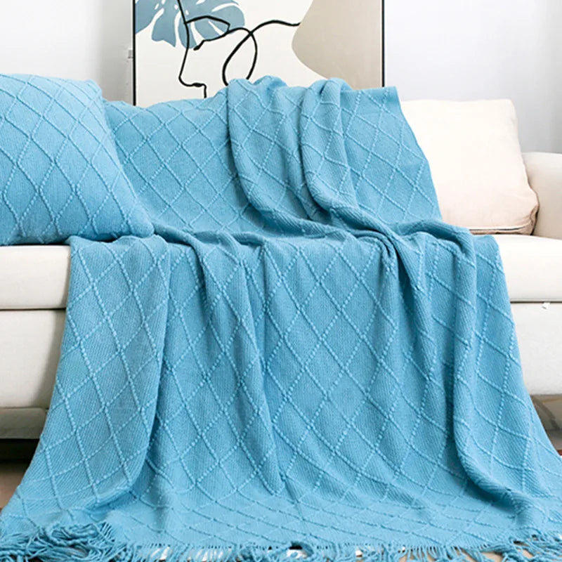 Nordic Knitted Shawl Sofa Blanket with Tassels Scarf Sofa Emulation Fleece Throw Blanket TV Blankets Bed End Decor Drop Ship