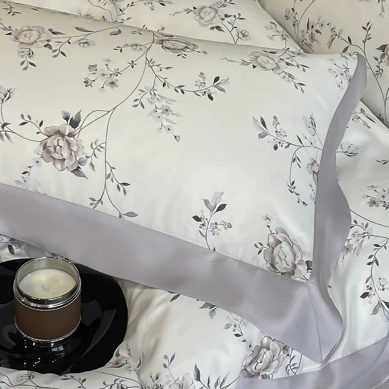 Luxury Digital Printing Flowers and Plants Bedding Set Lyocell Eucalyptus Fiber Soft Silky Duvet Cover Bed Sheet Pillowcase 4Pcs