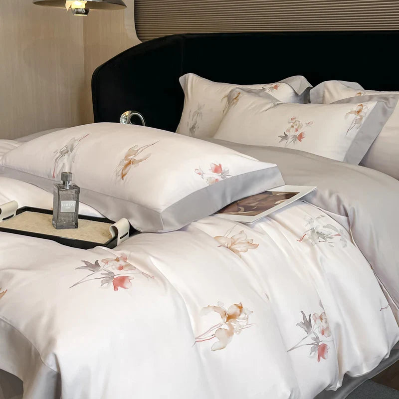 Luxury Digital Printing Flowers and Plants Bedding Set Lyocell Eucalyptus Fiber Soft Silky Duvet Cover Bed Sheet Pillowcase 4Pcs
