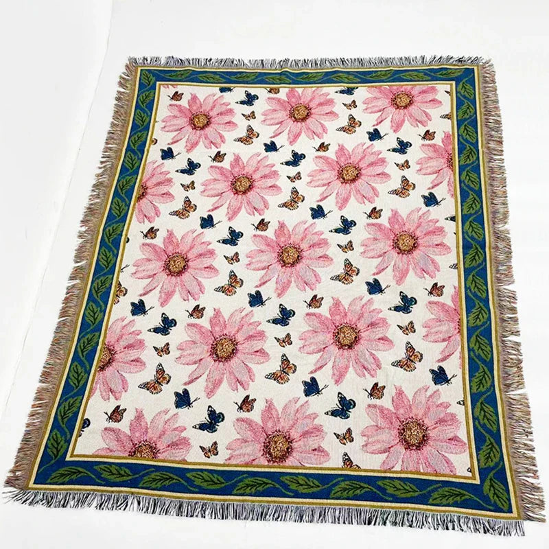 Leaves Floral Blankets for Bed Linen Cotton Throw Blankets Creative Interesting Outdoor Camping Picnic Mat Aesthetic Blanket