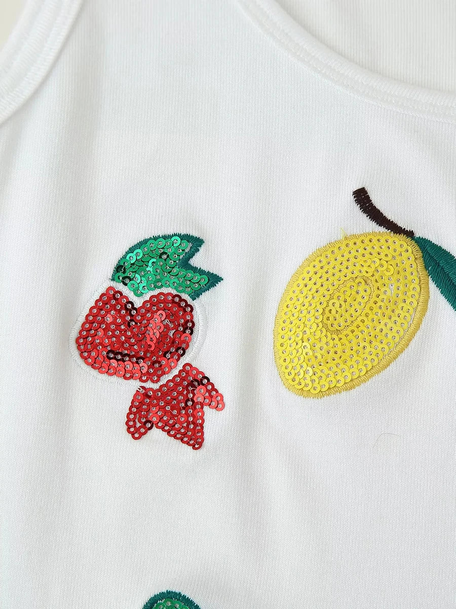 Patchwork Sequins White Tank Top