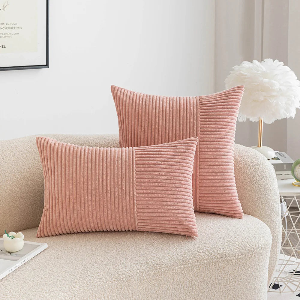 2PCS 30X50cm 45x45cm 50x50cm Pillowcase Corduroy Throw Cushion Covers Striped Patchwork Christmas Red Cuscini Divano