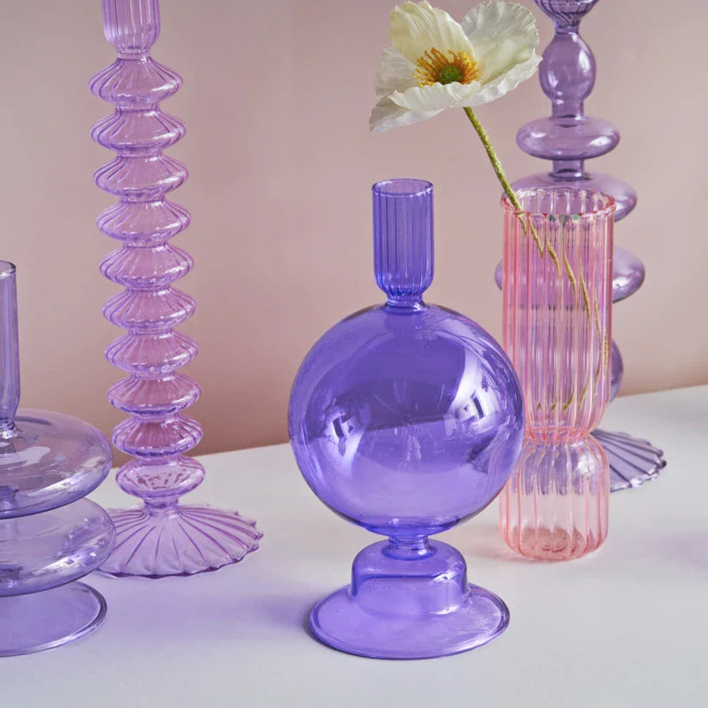 Lilac Glass Candlesticks Candle Holders Wedding Table Centerpieces Nordic Home Decoration Christmas Gift Glass Candle Holder