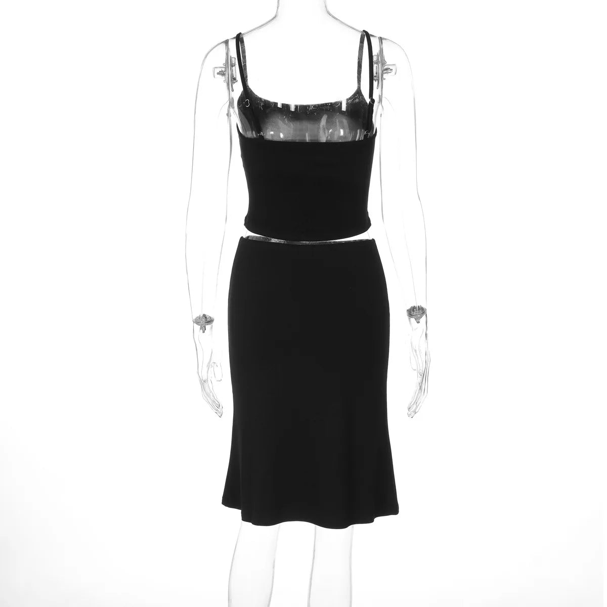 Black Cami Top And Midi Skirt Set