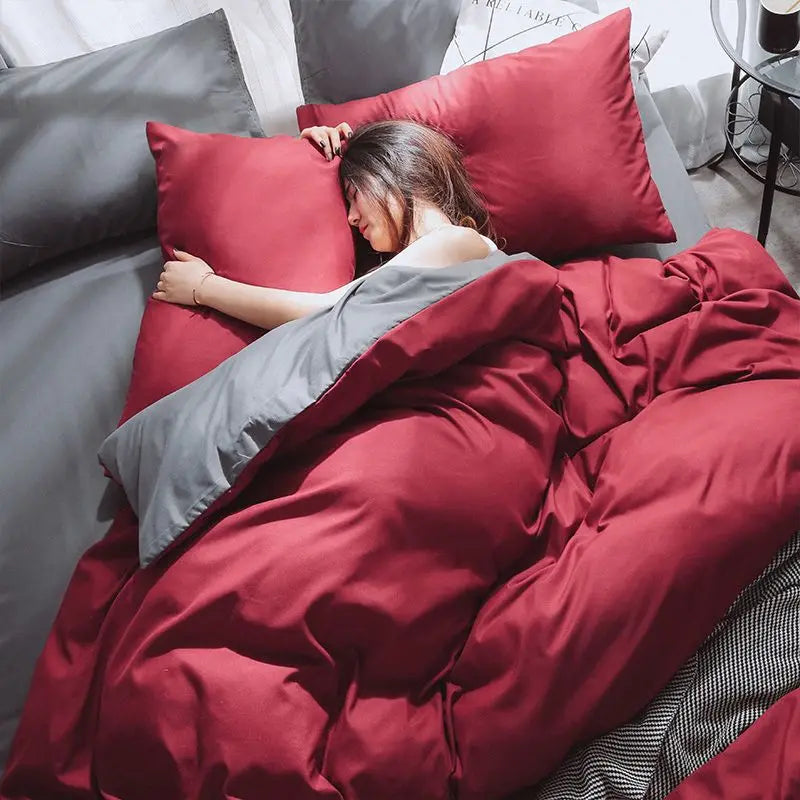 Korean Solid Purple Bedding Set Soft Flat Sheet Duvet Cover Pillowcase Polyester Bed Linen Twin Queen Full Size Quilt Cover Set