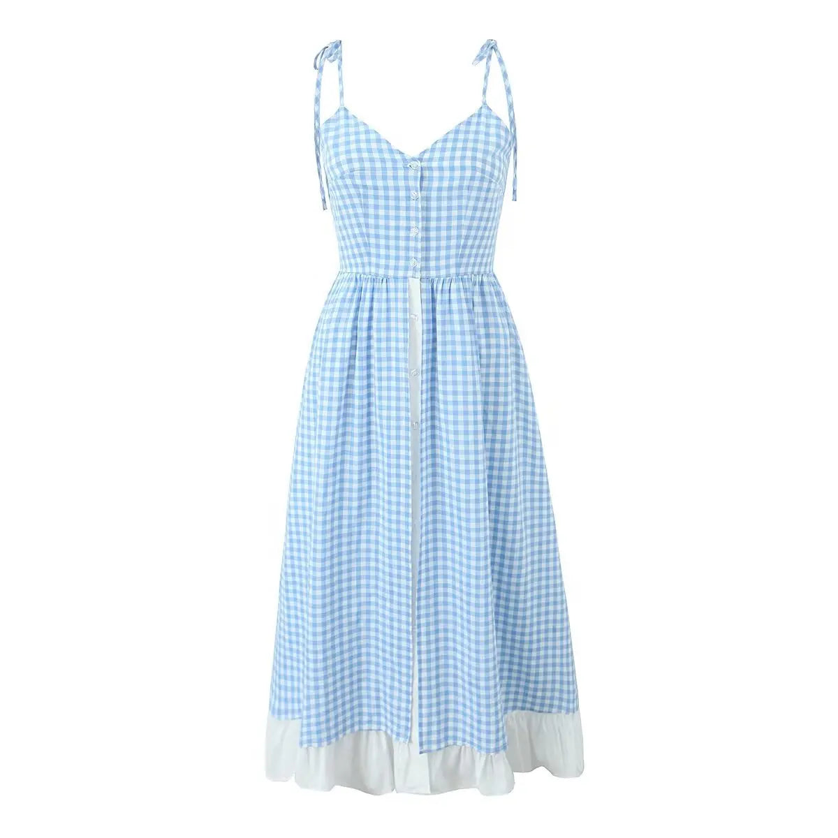 Blue High Slit Tie Up Stripe Midi Dress