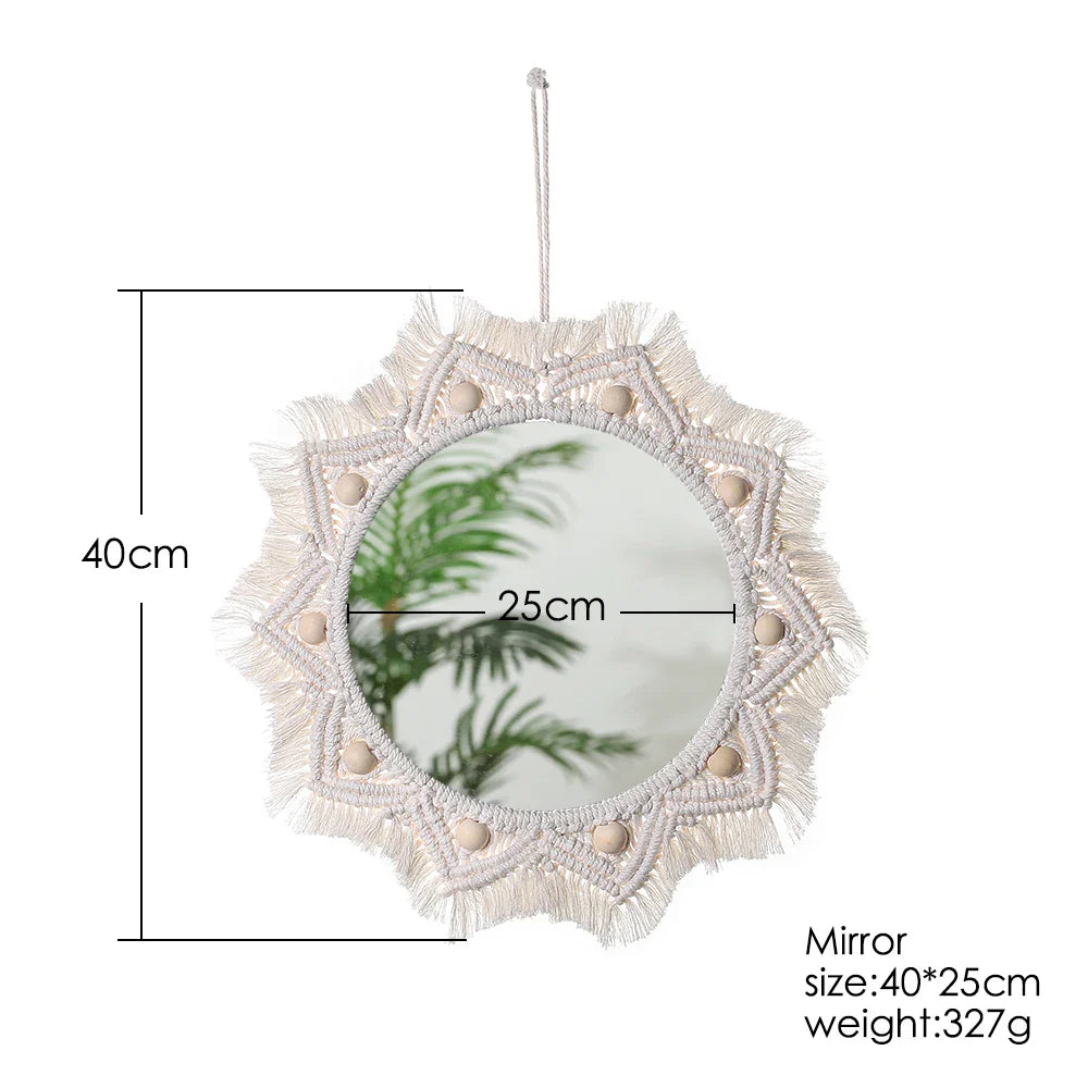 Macrame Decorative Wall Mirror Boho Home Decor Makeup Aesthetic Mirrors Living Room Bedroom Christmas Wedding Decoration Gift