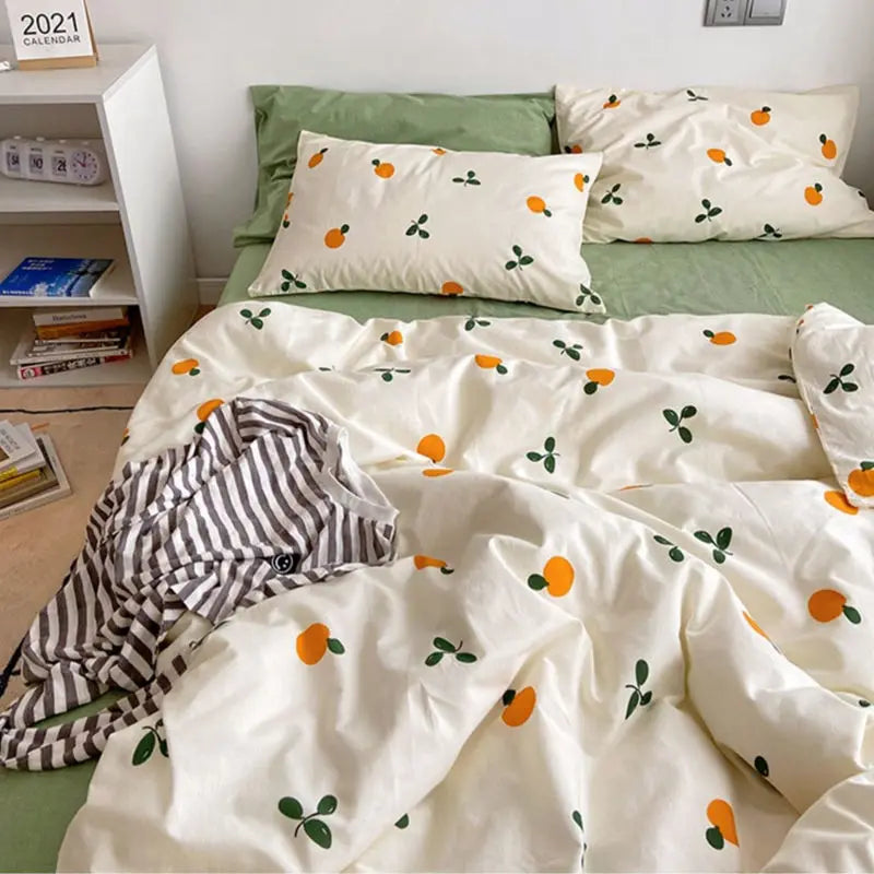 Romantic Cherry Heart Duvet Cover Set Flat Sheet Pillowcases Fashion New Twin Full Floral Summer Spring Bedding Set