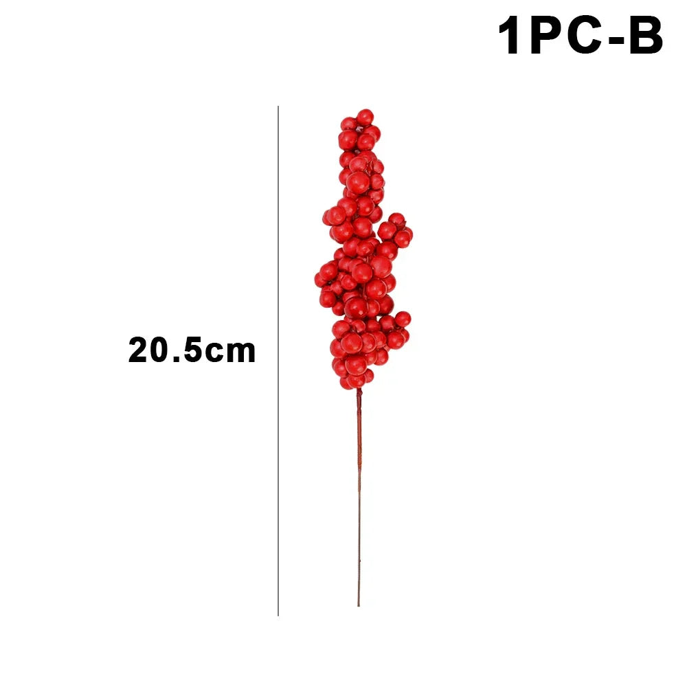 10/1Pcs Artificial Red Berries Christmas Holly Berry Branches Xmas Tree Ornaments Fake Plants For Home Navidad Party Decoration