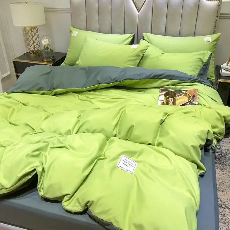 Solid Blue Duvet Cover Set Flat Sheet with Pillowcases 2023 New Twin Full Size Boys Girls Bed Linen Grey Green Bedding Kit