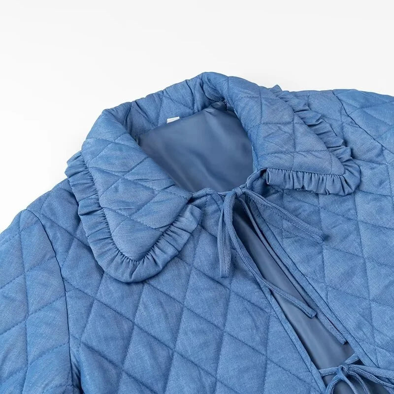 Blue Quilted Collar Jacket