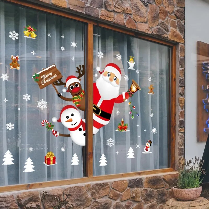 Christmas Window Stickers Santa Claus Snowflake DIY Wall Decal Christmas Decorations For Home New Year Ornaments Gift