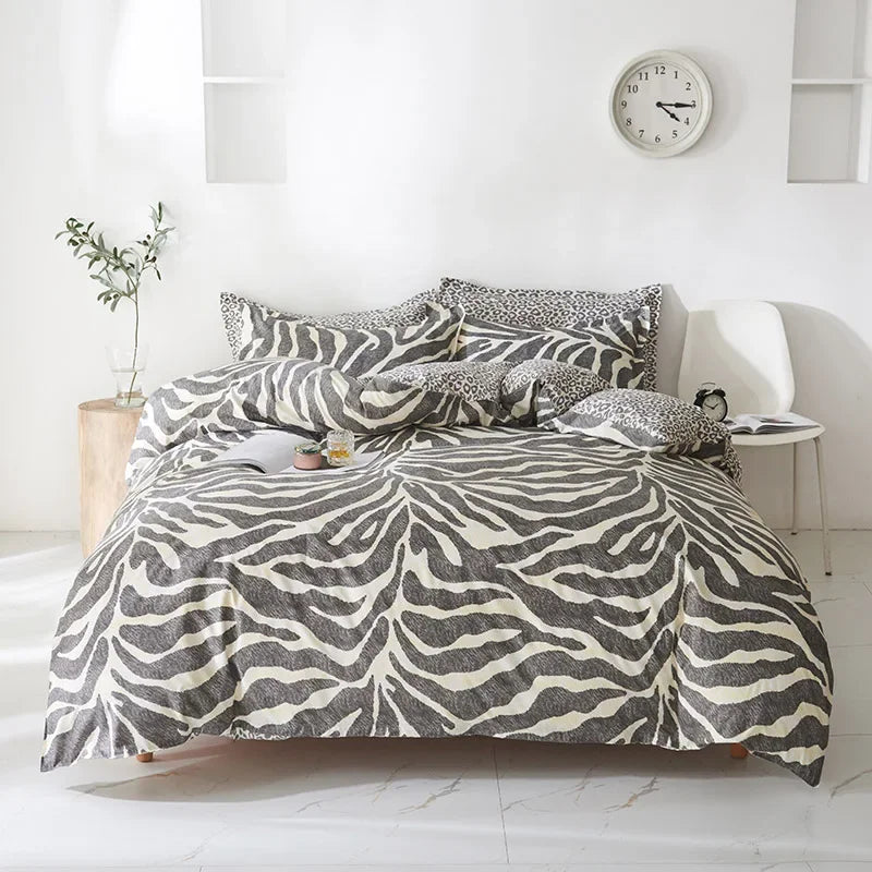 Leopard Black White Print Duvet Cove Set with Pillow Case for Twin Full Queen and King Size Home Living Bedding Sets No Sheet