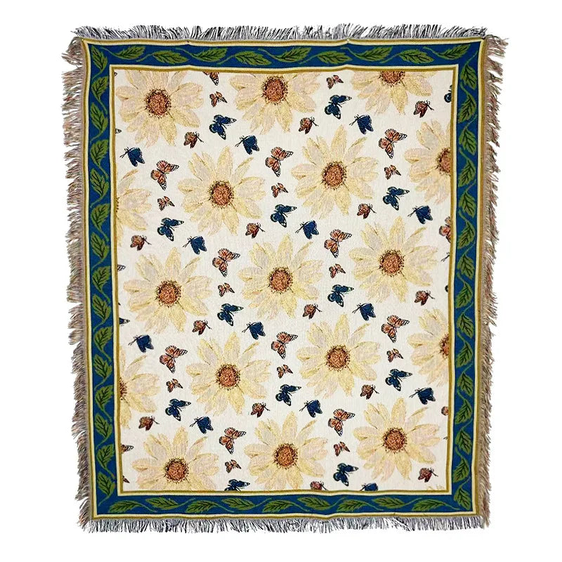 Leaves Floral Blankets for Bed Linen Cotton Throw Blankets Creative Interesting Outdoor Camping Picnic Mat Aesthetic Blanket