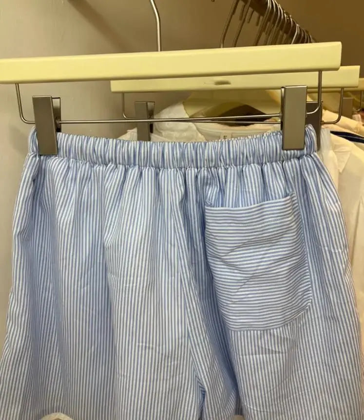 Blue Stripe Lace Trim Boxer Shorts