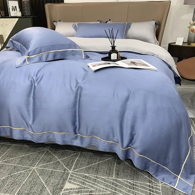 European Luxury Bedding Set Luxury Embroidery Washed Silk Duvet Cover Bed Sheets and Pillowcases King Size Bedding Set