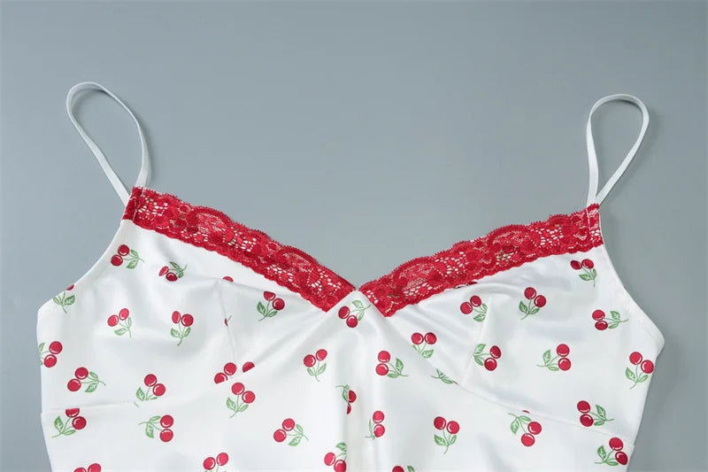 White Cami Red Print Spaghetti Strap Mini Dress