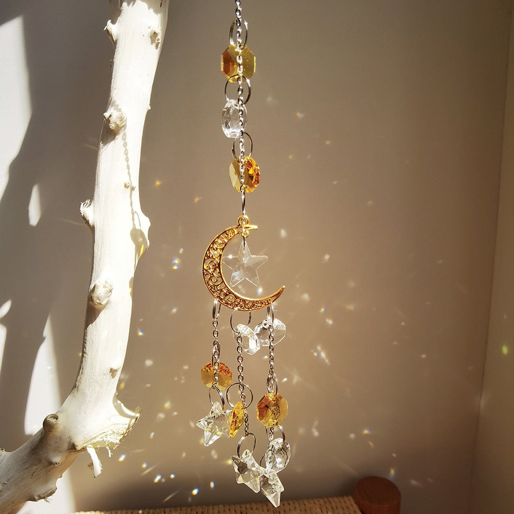 Sun Catcher Crystal Light Catcher Moon Suncatcher Hanging Rainbow Prism Crystal Window Sun Catchers Garden Decoration Christmas