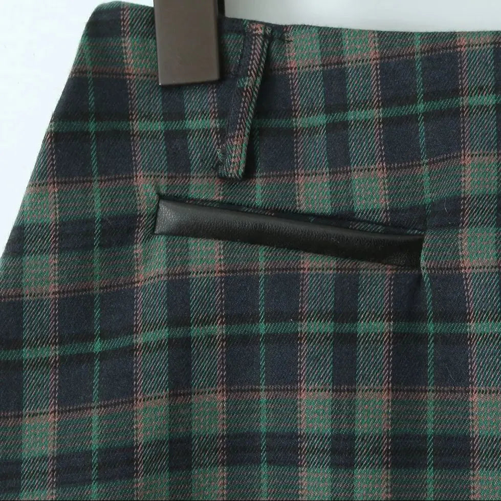 Dark Green Plaid Pleated Skirt