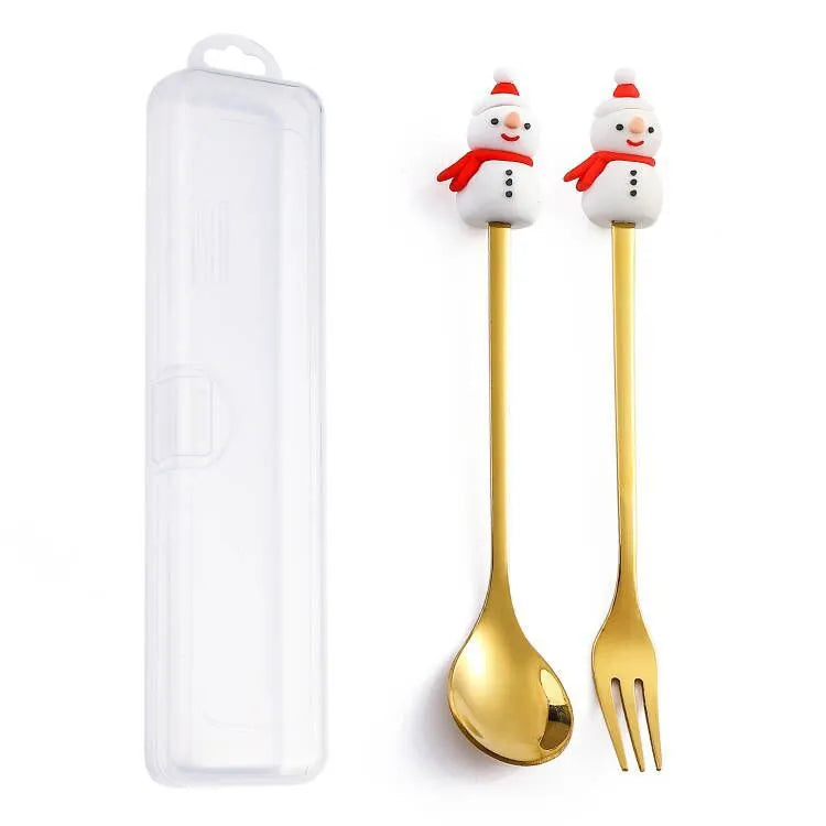 6/4/2PCS Christmas Gift Glod Spoon Fork Set Elk Christmas Tree Decoration Dessert Scoop Fruit Fork Coffee Spoon Cutlery Set