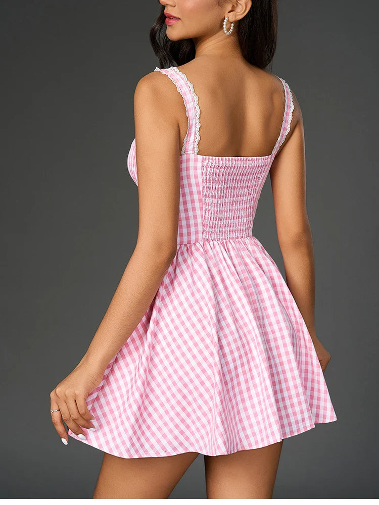 Plaid Strappy Ruched A-line Mini Dress