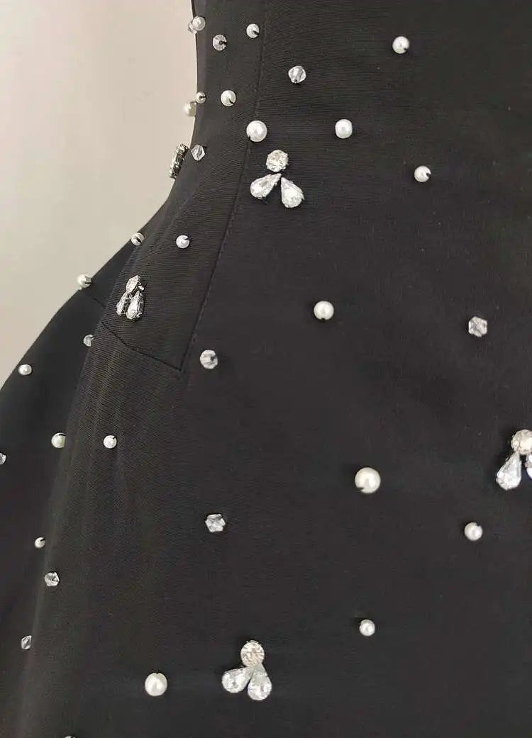 Back Diamond Stones Flare Strapless Mini Dress