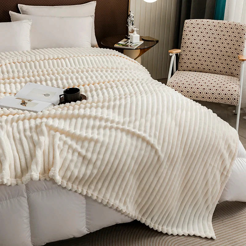 Home Soft Striped Throw Blanket for Couch, Warm Luxurious Faux Rabbit Fur Blanket, Cozy Fluffy Plush Blanket for Sofa Chair Bed
