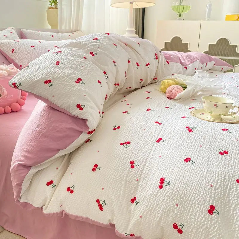 Romantic Floral Duvet Cover Set No Filler Soft Seersucker King Single Szie Pillowcases Flat Sheet Home Decoration Bed Linens