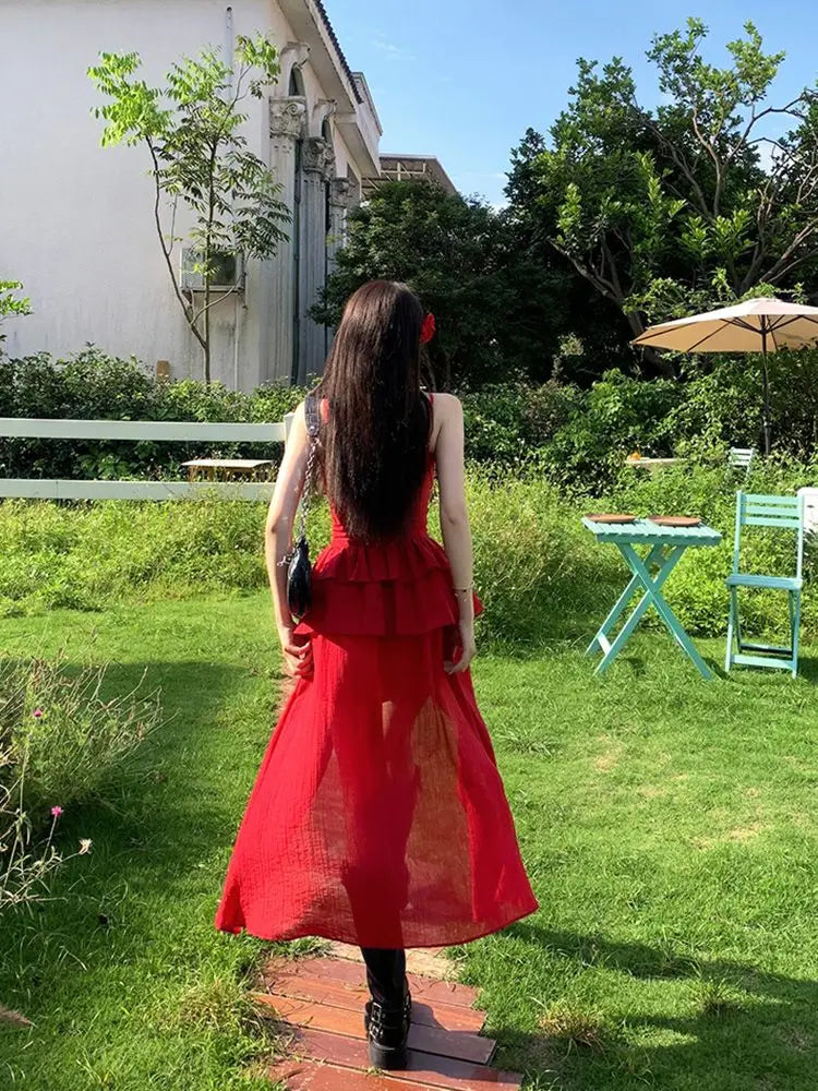 Red Ruffle Midi Dress