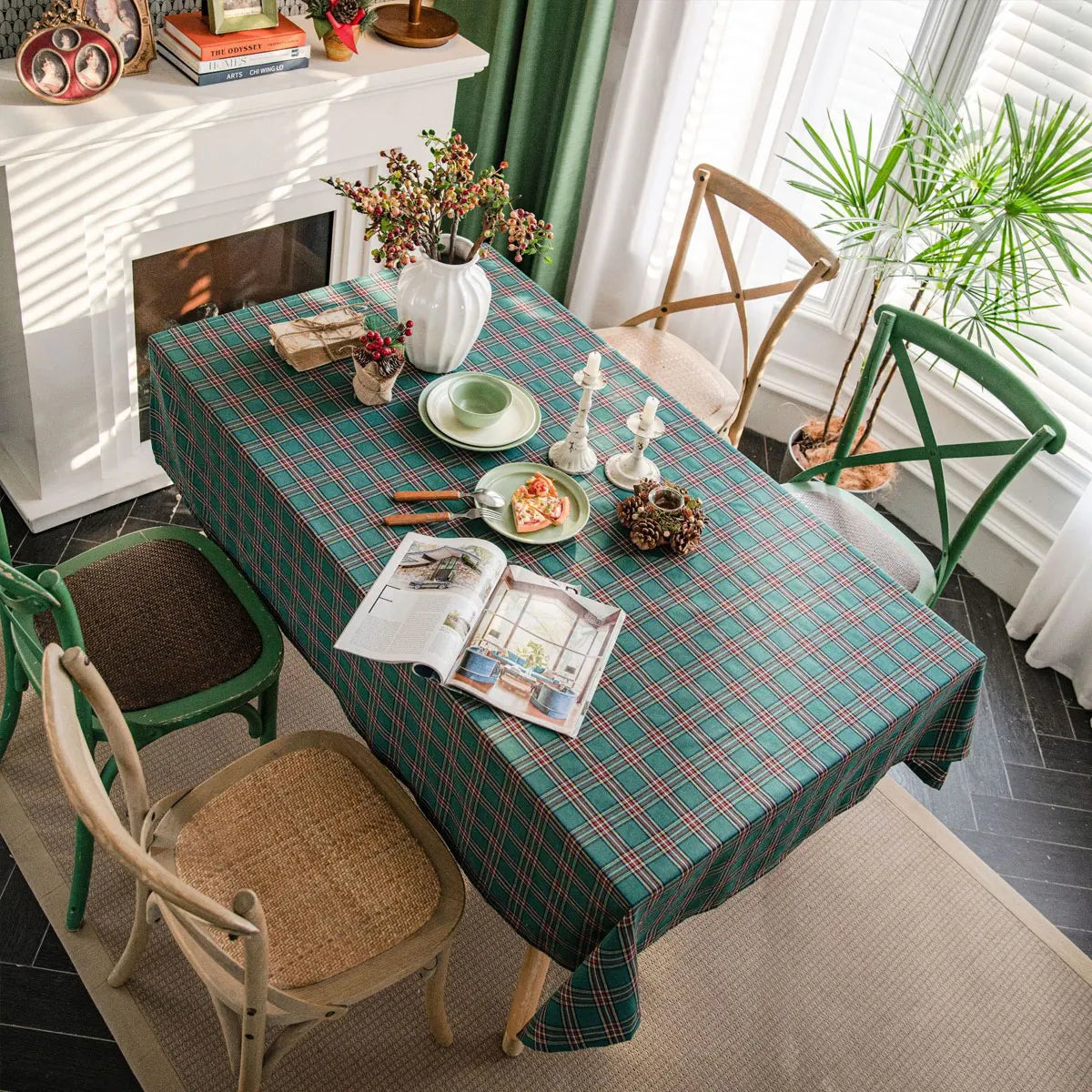 Christmas Themed Checkered Tablecloth, Suitable For Holiday Parties, Banquets, Restaurants, Kitchen Decoration