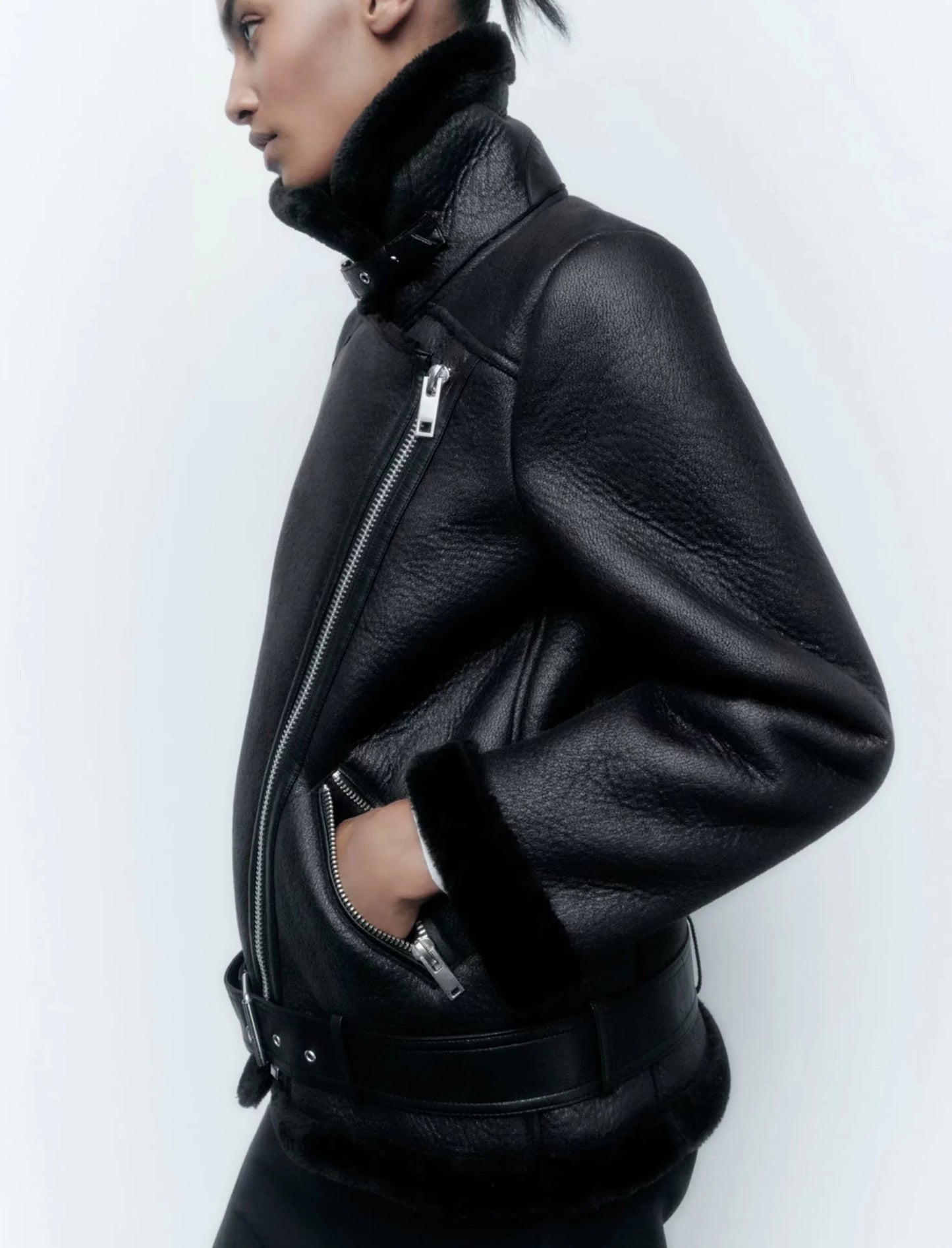Faux Leather Double-Sided Zipper Biker Jacket