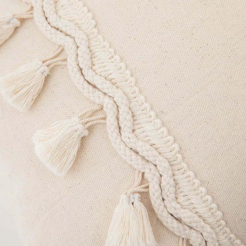 Cotton Linen Boho Cushion Cover for Sofa Couch Bench Car Home Decor Comfy Square Farmhouse Cushion Pillow Case with Tassel