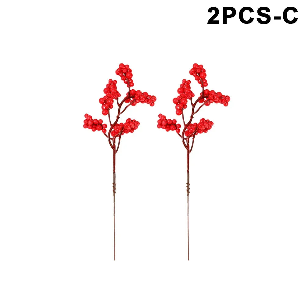 10/1Pcs Artificial Red Berries Christmas Holly Berry Branches Xmas Tree Ornaments Fake Plants For Home Navidad Party Decoration