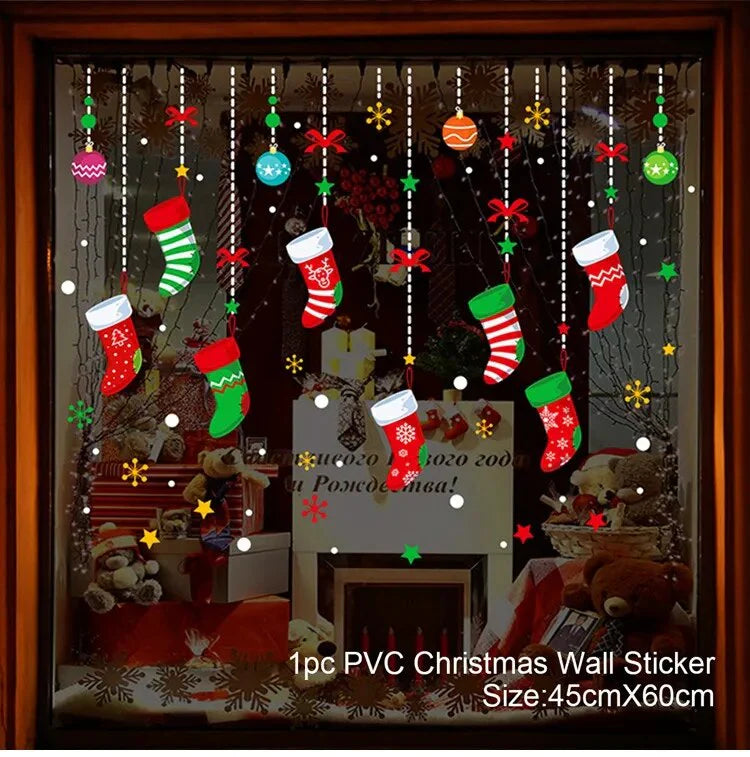 Christmas Window Stickers Merry Christmas Decorations For Home Christmas Wall Sticker Kids Room Wall Decals New Year Stickers