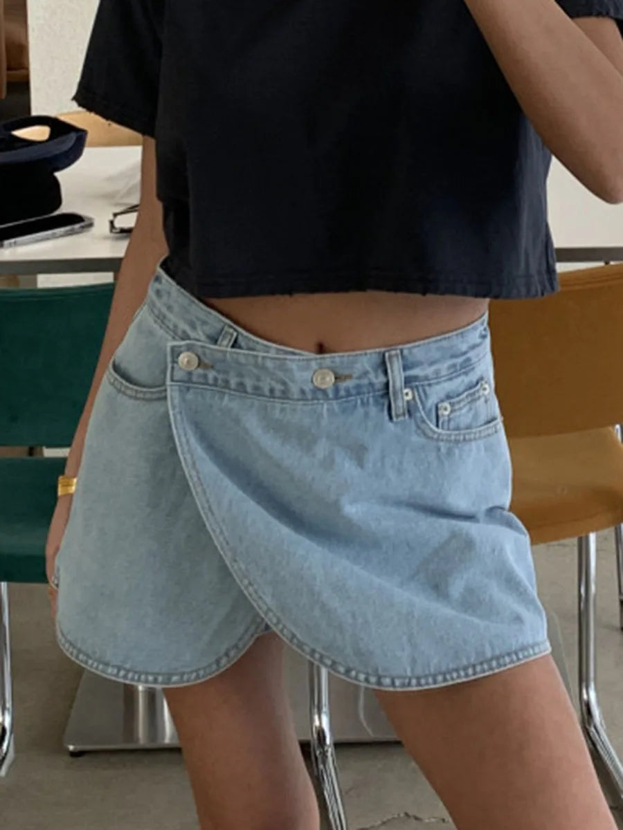Denim Wrap Mini Skirt