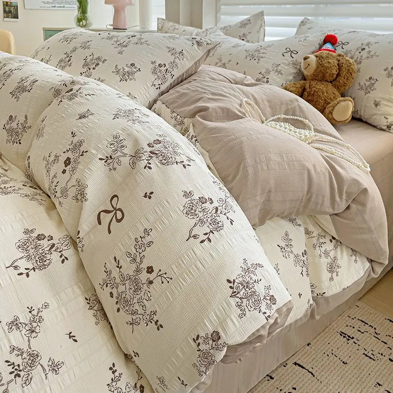 Pink Floral Duvet Cover Set Flowers Sheet Pillowcase Soft Cover No Filling Warm Bed Linen Twin Full Queen Size Home Bedding Set