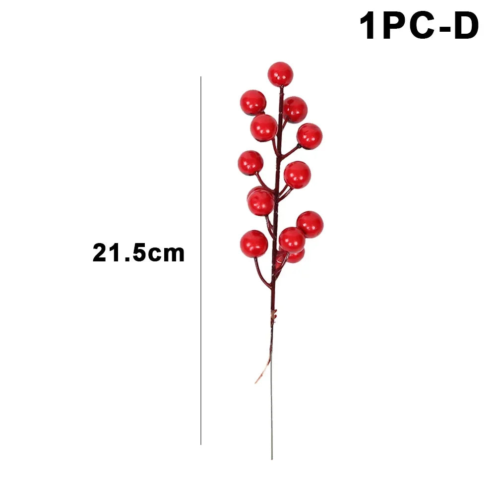 10/1Pcs Artificial Red Berries Christmas Holly Berry Branches Xmas Tree Ornaments Fake Plants For Home Navidad Party Decoration