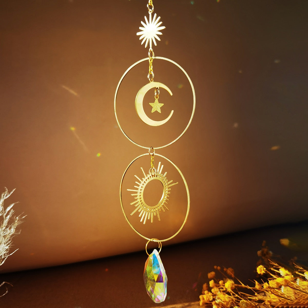Sun Catcher Crystal Light Catcher Moon Suncatcher Hanging Rainbow Prism Crystal Window Sun Catchers Garden Decoration Christmas