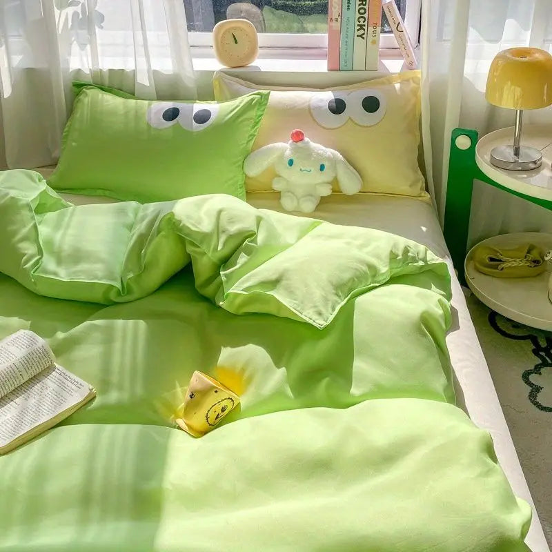 Cute Eyes Duvet Cover Set No Filler Queen Single Szie Soft Pillowcases Flat Sheet Boys Girls Gift Home Decoration Bed Linens