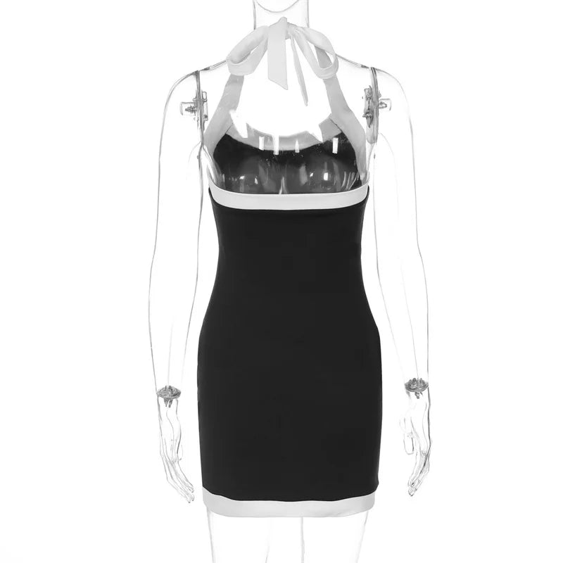 Black Halter White Strap Mini Dress