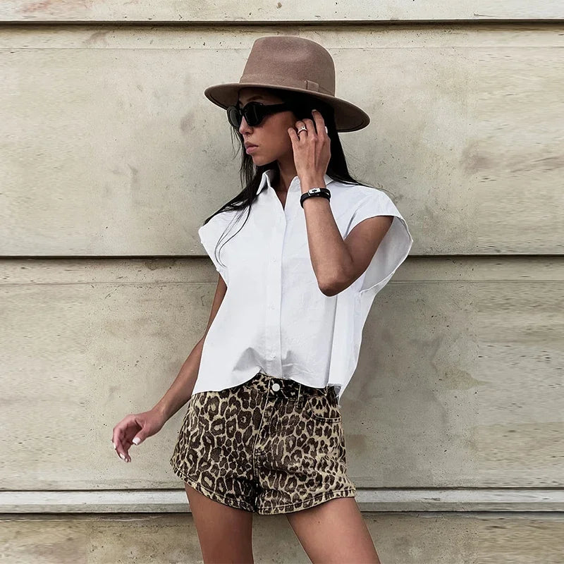 Leopard Print High Waist Shorts