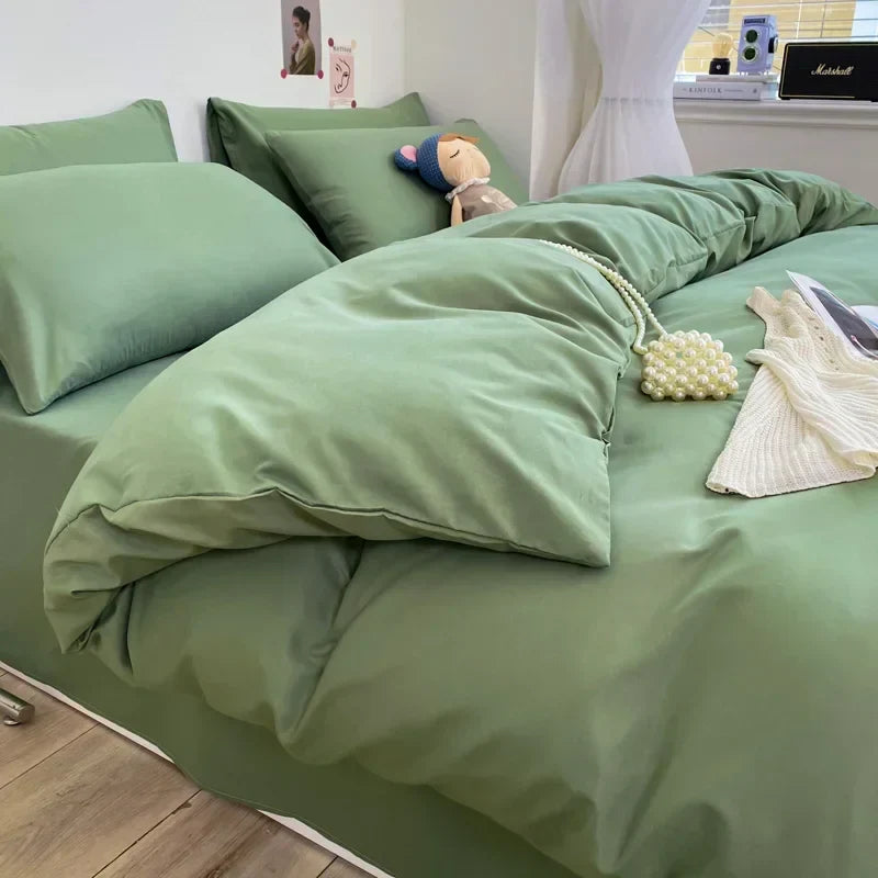 Solid Color Brushed Fabric Bed Set Duvet Cover Pillowcase Bedding Set Bed Sheet Quilt Cover Single Queen King Size 4 Pieces Sets