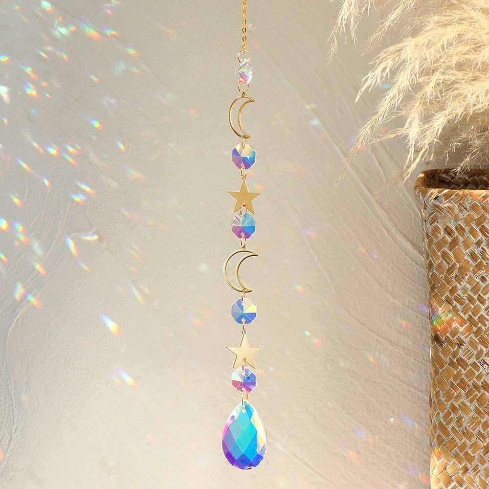 Sun Catcher Crystal Light Catcher Moon Suncatcher Hanging Rainbow Prism Crystal Window Sun Catchers Garden Decoration Christmas