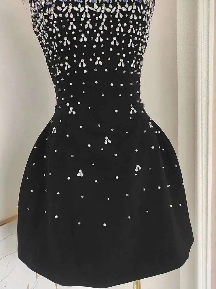 Back Diamond Stones Flare Strapless Mini Dress